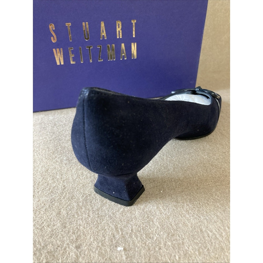 Stuart Weitzman Suede kitten‎ heel Shoe Sz 35 New Navy Bowlittle Designer Luxury - Picture 3 of 5